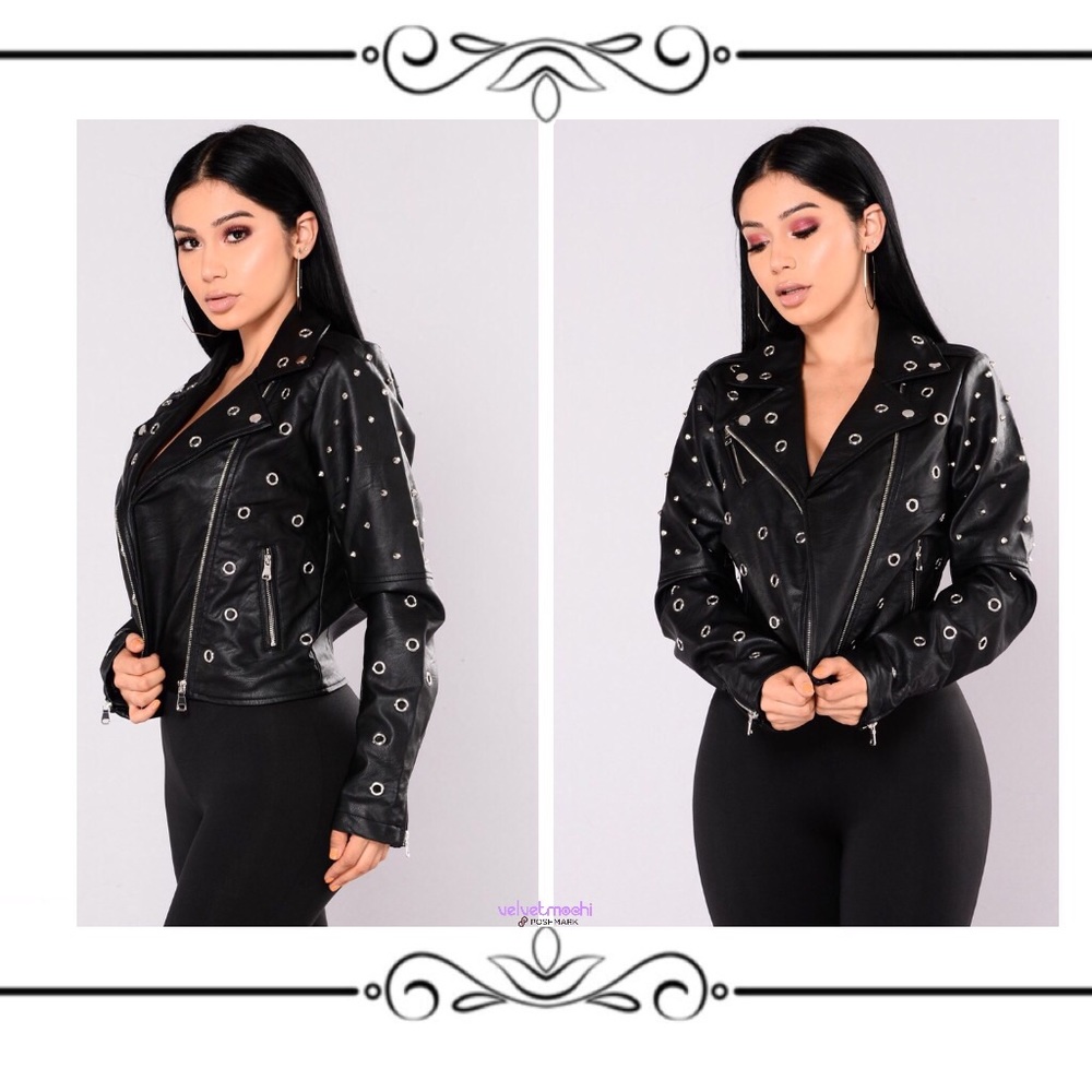 Fashion Nova · Studded Grommet Motorcycle Biker Jacket - Guinness Moto Jacket - Picture 13 of 13